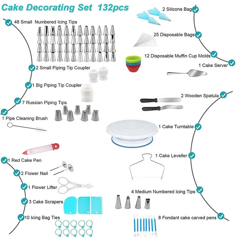 YJ Wonderful Custom 132pcs Cake Rotating Set Baking Tool Set 11 Inches Non Slip Cake Stand Cake Turntable