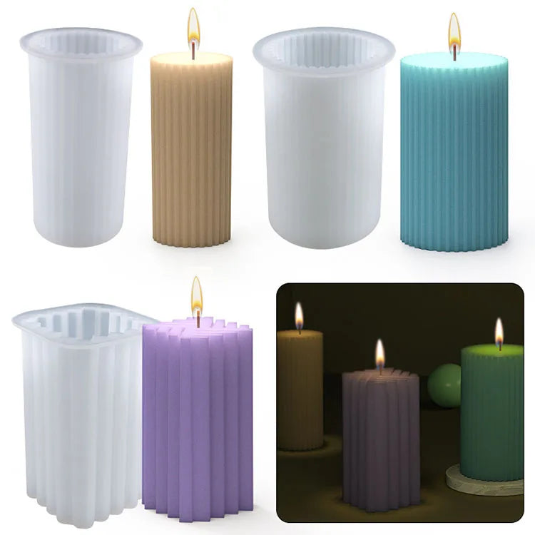 YS Striped Cylinder Cube Candle Silicone Mold Horizontal Vertical Stripes Candle Molds for Candle Making Supplies Resin Mold