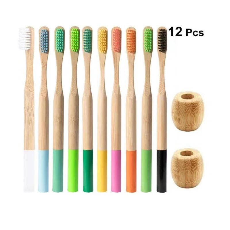 Bamboo Round Toothbrushes with Charcoal Bristles Face Teeth Cleaning brush