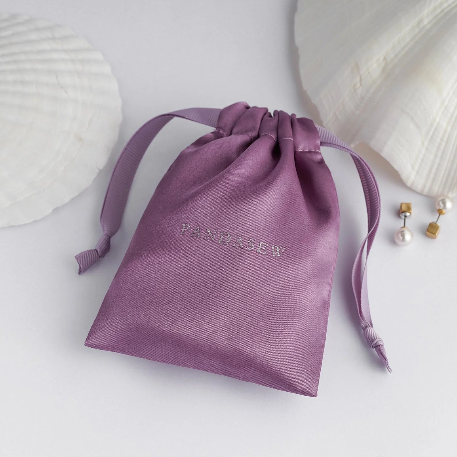 PandaSew Custom Colorful Drawstring Satin Jewelry Pouch Gift Dust Bag with Logo Printed