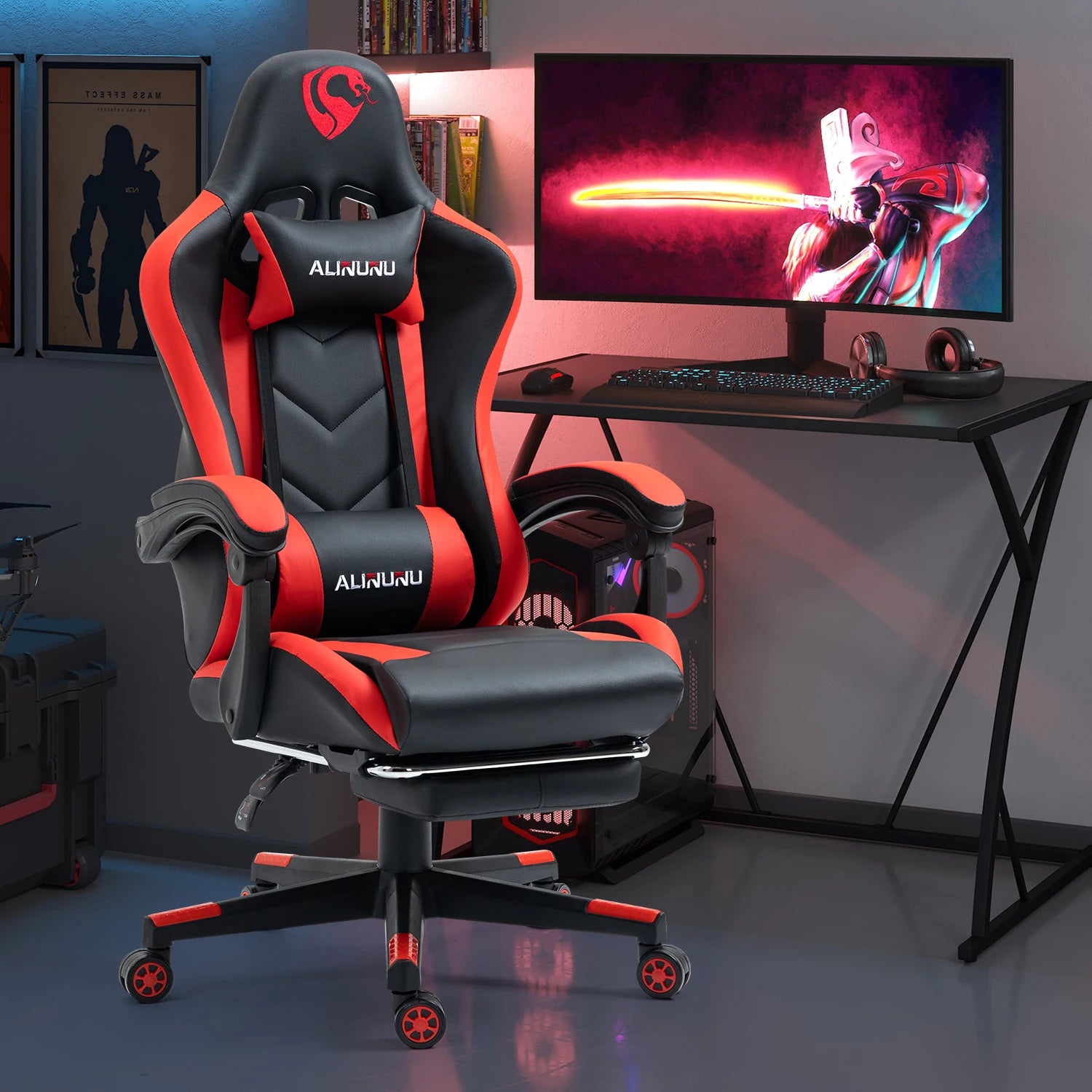 Wholesale Price Red Black PU Leather Gaming Chair for Esports Room Ergonomic Computer Chair