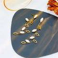 Trendy Stainless Steel Waterproof 18K Gold Plated Stainless Steel Pearl Long Tassel Leaf Earrings for Women