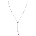 2025 Newest Design 7x9mm Lab Created Pink Sapphire 925 Silver Long Tassel Chain Necklace