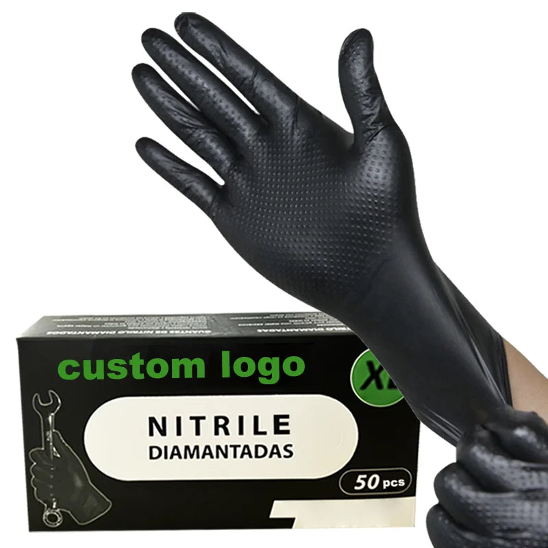 10 Mil Heavy Duty Mechanic Repair Industry Custom logo Diamond Texture Latex Free Powder Free Nitrile Disposable-gloves Gloves