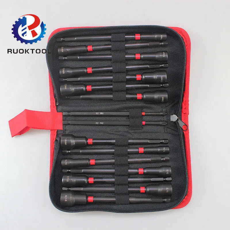 16PCS CRV Hex Shank Magnetic Impact Nut Driver Bit Set