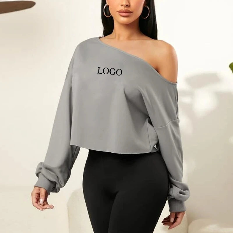 F230300 Custom Casual Sweater for Women Off Shoulder Long Sleeve Knitted Pullover Loose Plain Fall Tops Sweatshirt