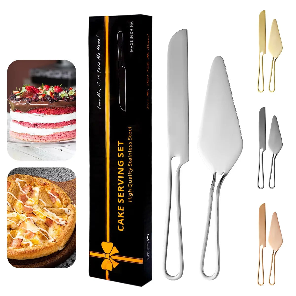 Stainless Steel Wedding Cake Tools Knife Spatula Set Baking Cake Server Set Bread Knife Dessert Fork for Birthday