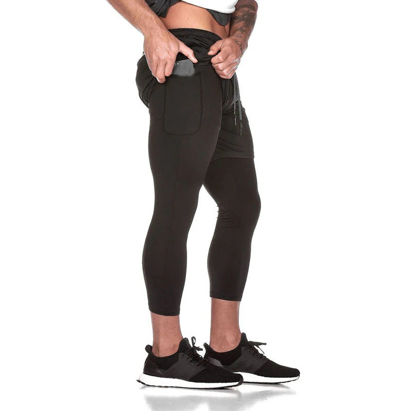 Gyms Fitness Shorts Men Summer Sportswear Jogging Training 2 in 1 Beach Short Pants Running Double-deck Compression Sport Pants