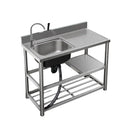 Hot Selling 120*50*80cm Stainless Steel 201/304 Sink 3 Compartment Handmade Solid Oak Wood Style Polished Glossy Surface Finish