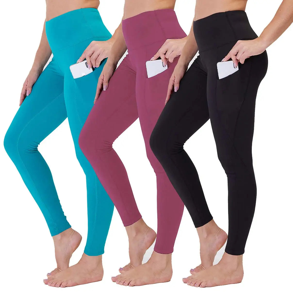 Women's High-Waisted Washed Print Yoga Leggings 4-Way Stretch Tummy Control Plus Size with Pockets