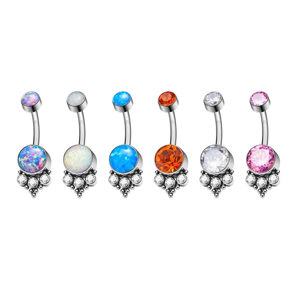 G23 Titanium 14G Belly Button Rings Style Natural Opal Crystal CZ Inlay Internally Thread Fashion Navel Piercing Jewelry