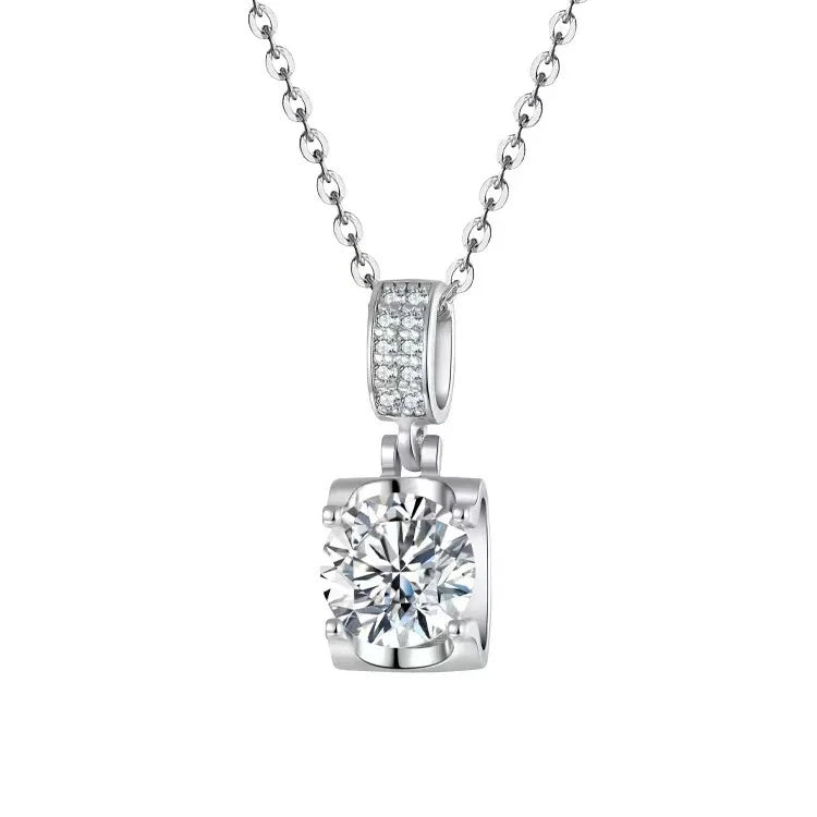 OLAN Fashion Jewelry 1carat Round Cut VVS1 Moissanite 925 Sterling Silver Necklaces for Women Wedding Party