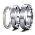 POYA Wholesale Simple Tungsten Wedding Band 8mm 6mm 4mm Silver Brushed Ring Beveled Polished Edge