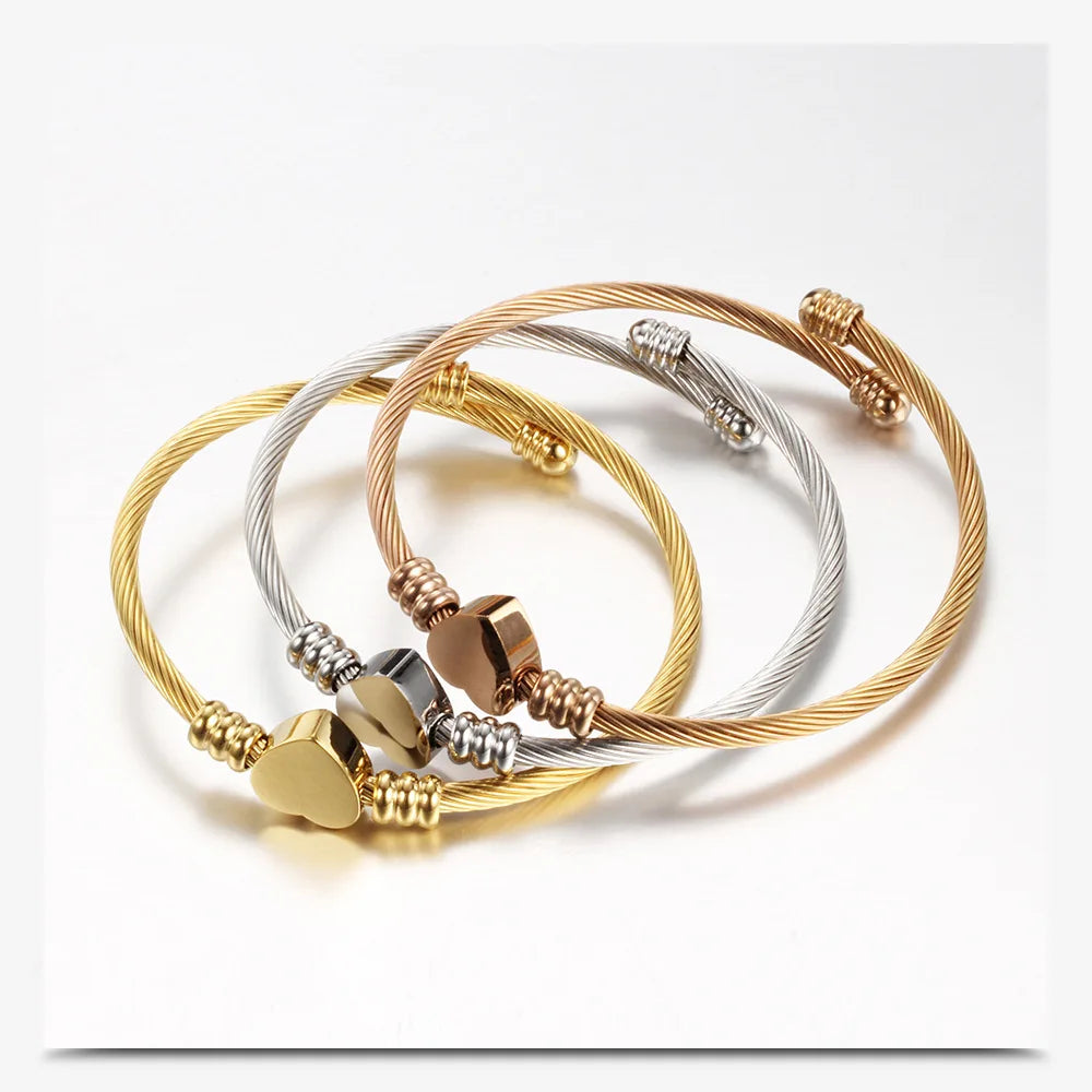 Fashion Gold Heart Stainless Steel Bangle Charm Bracelet for Women Wholesale
