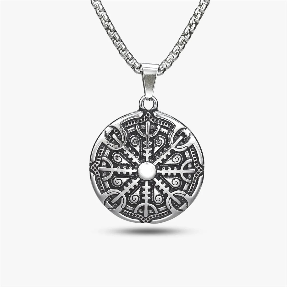 MECYLIFE Viking Shield Pendant Necklace Stainless Steel Mens Nordic Viking Jewelry Runic Necklace