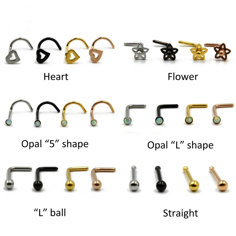 Surgical Steel Opal CZ Gem L-Shape Ball Nose Ring 20G Screw Nose Stud Piercing Jewelry Fashion Body Piercing Stainless Steel