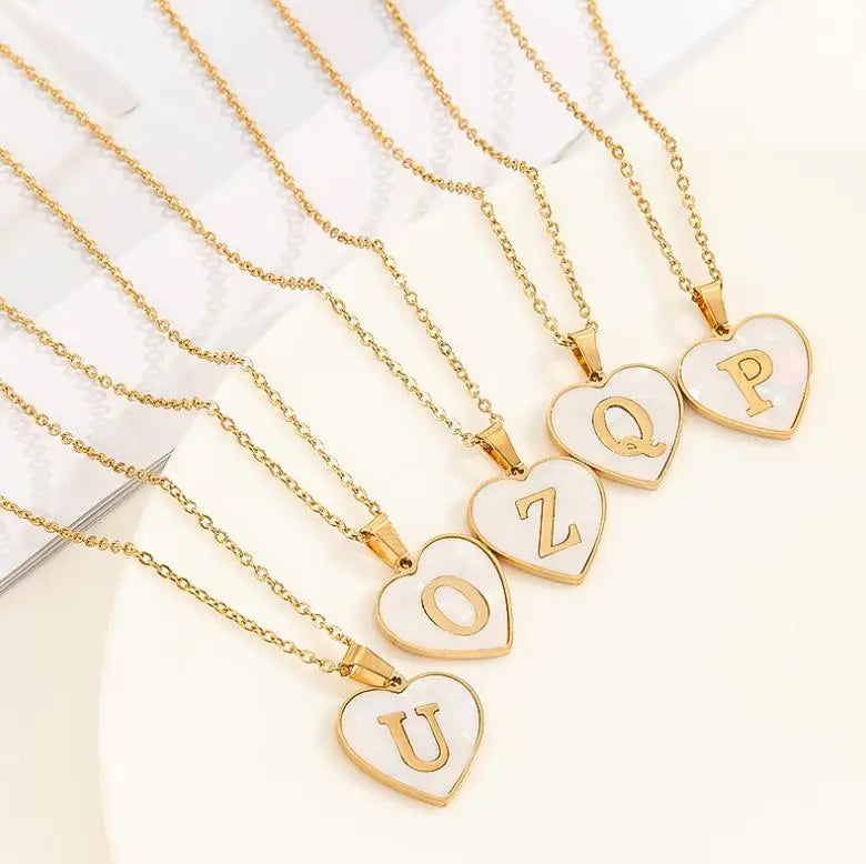 Waterproof Fashion 26 Letters Stainless Steel Pendant Necklace Letter Pendant Collarbone Chain Trendy Heart Shape Necklaces