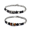 Wholesale Stainless Steel Cut Tiger Eye Bracelet Metal Connected Adjustable Chain Hand String for Men