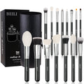 15pcs Luxury Black Makeup Brush Set with Wood Handle Custom Logo Vegan Brushes for Foundation Eyeliner Blending + Holder