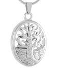 Hollow Tree Oval Urn Stainless Steel Silver Plated Christian Cremation Pendant Ash Necklace Memory Ashes Keepsake