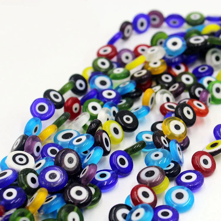 GP0821 Colorful Multicolor Glaze Glass Flat Round Evil Eye Beads Mixed Colour Turkish Eye Phone Charm Beads