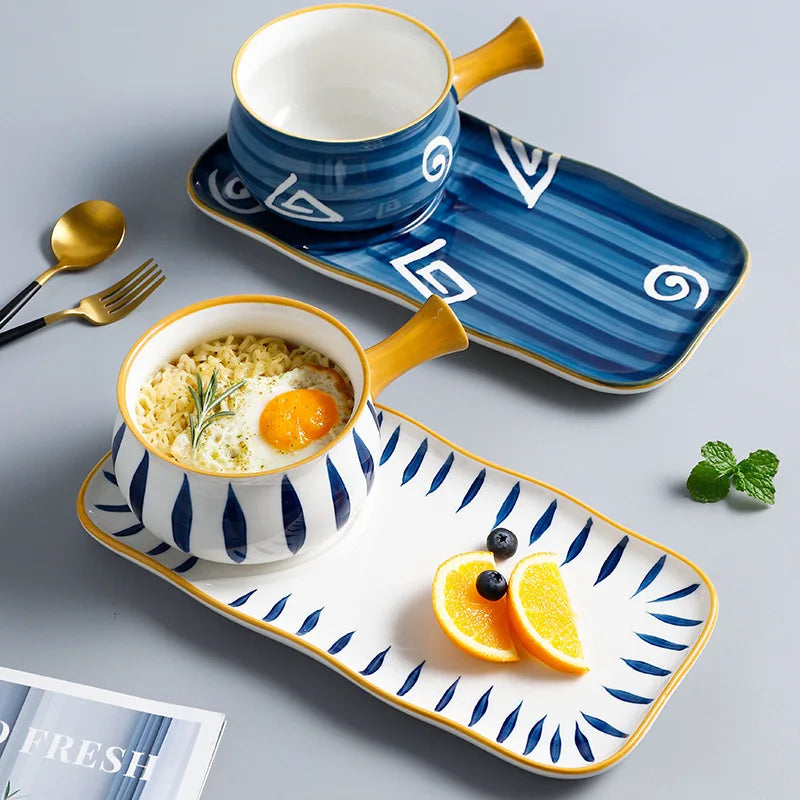 Japanese Ceramic Dinner Bowl and Plate Sets Fruit Vegetable Salad Soup Breakfast Milk Oatmeal Bowls Snacks Serving Tray Dishes