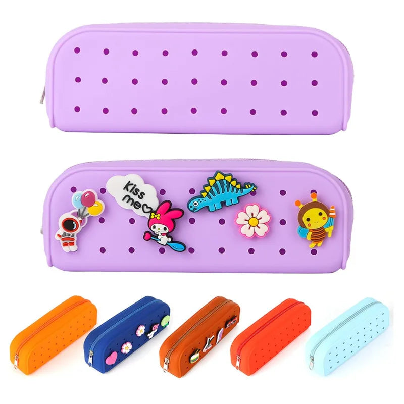 Xuge High-Value Cute DIY Stationery Large Capacity Plastic Silicone Hole Pencil Case Digital Printing 17.5x7x5cm Pen Storage Bag