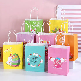Happy Easter Bunny Paper Handle Bag Treat Cookies Gift Chocolate Packaging Bags for Easter Party Decor