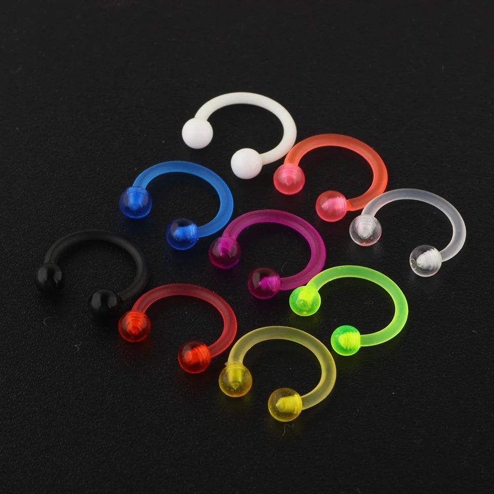 16g Acrylic Plastic Bioflex Horseshoe Bar 50pcs Lip Nose Eyebrow Ear Septum Ring Cartilage bar Retainer Body Jewelry Mix Colors