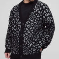 Ottoknit Leopard Print Cardigan Men Streetwear Style Drop Shoulder Men's Fuzzy Cardigan