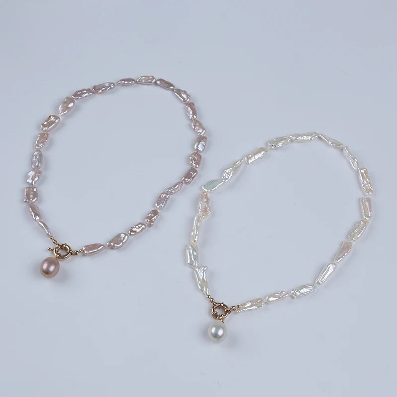 Zhuji New Design Classic Wedding & Anniversary 7-10mm Biwa Pearl 12-14mm Baroque Pearl Pendant Necklace