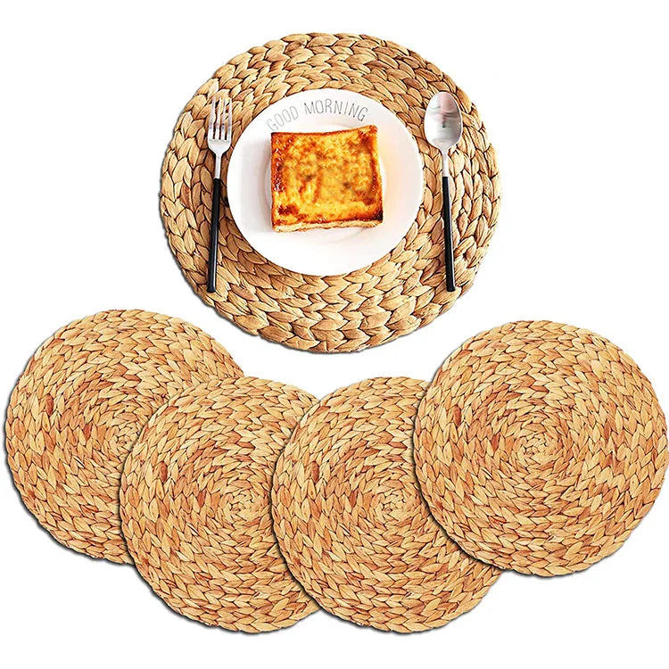 Luxury 30cm 15inch Large Home Desktop Heat Scratch Non-Slip Resistant Table Woven Straw Place Mat