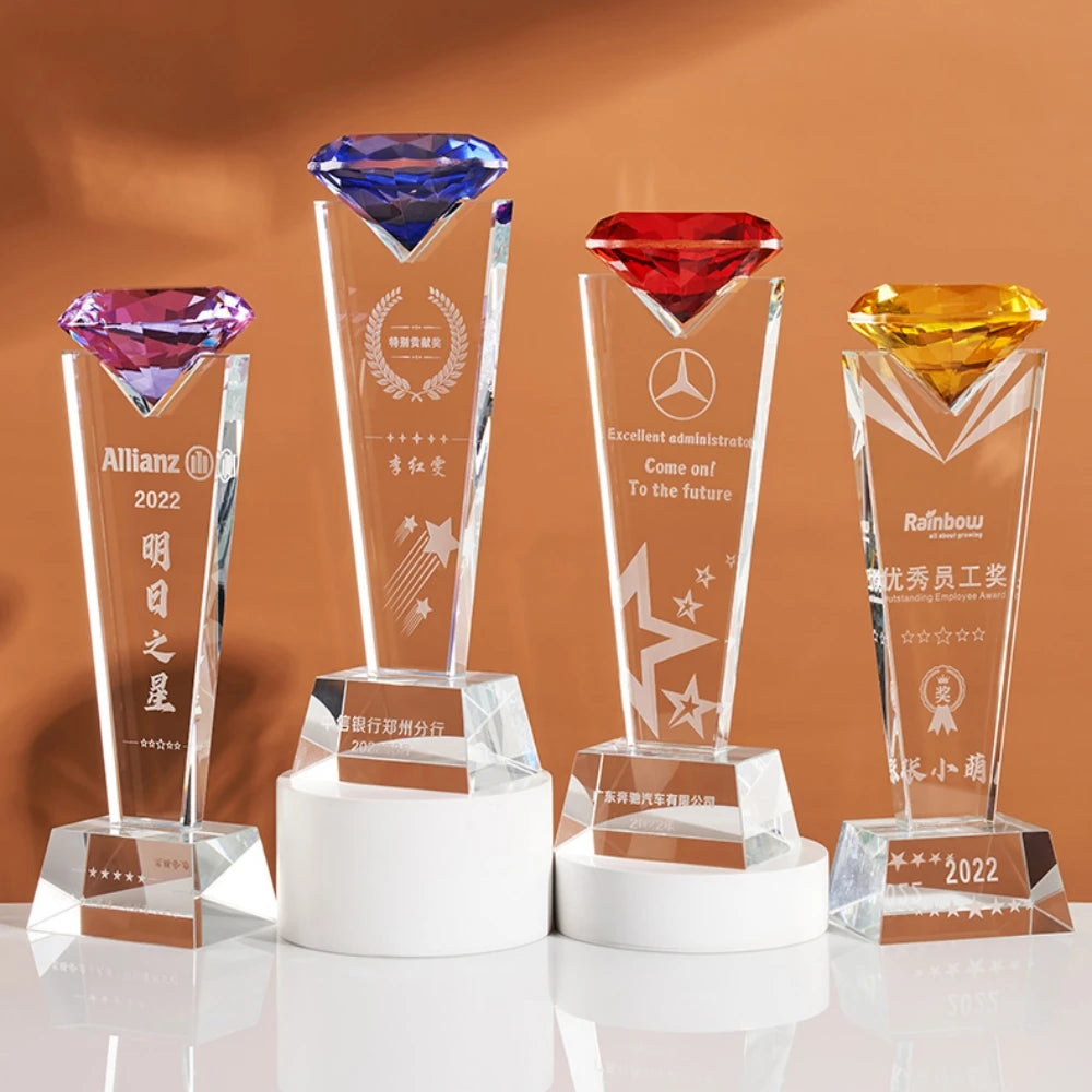ADL Award's New Design Crystal Diamond Glass Trophy Polished with Customized Logo Words for Love-Themed Gifts