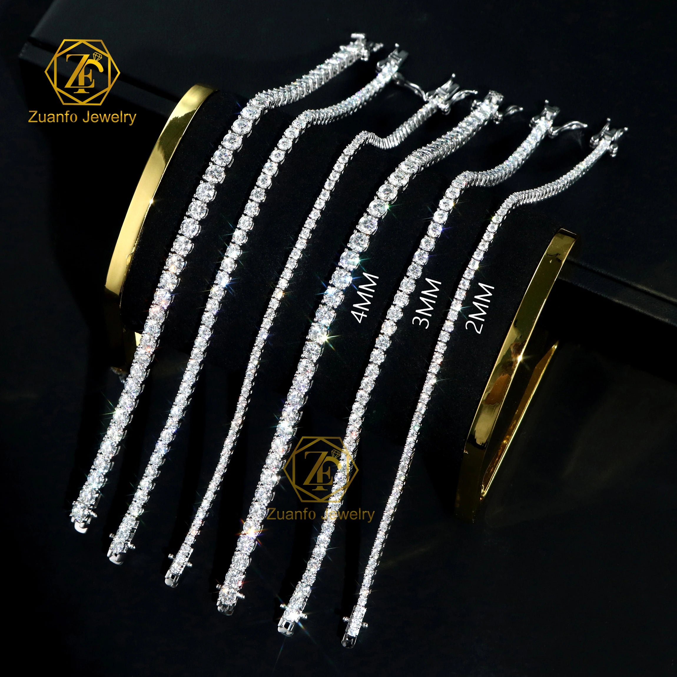 Hiphop Jewelry 2mm-6.5mm 18k Gold Plated Tennis Chain Bracelet 925 Silver Charm Bracelet Gra Moissanite Tennis Link Chain