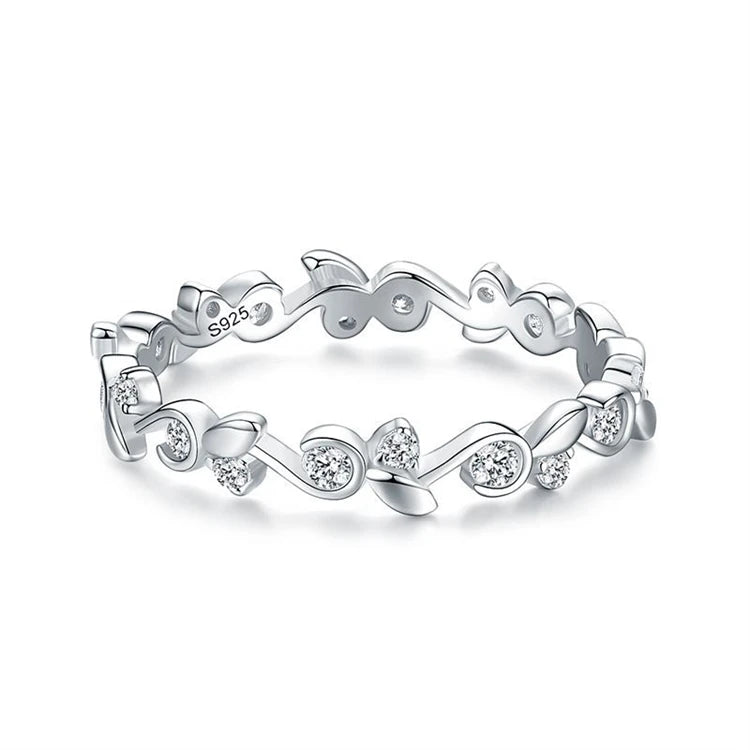 Fashion 925 Sterling Silver Zircon Diamond Flower Shape Women Simple Finger Stackable Ring
