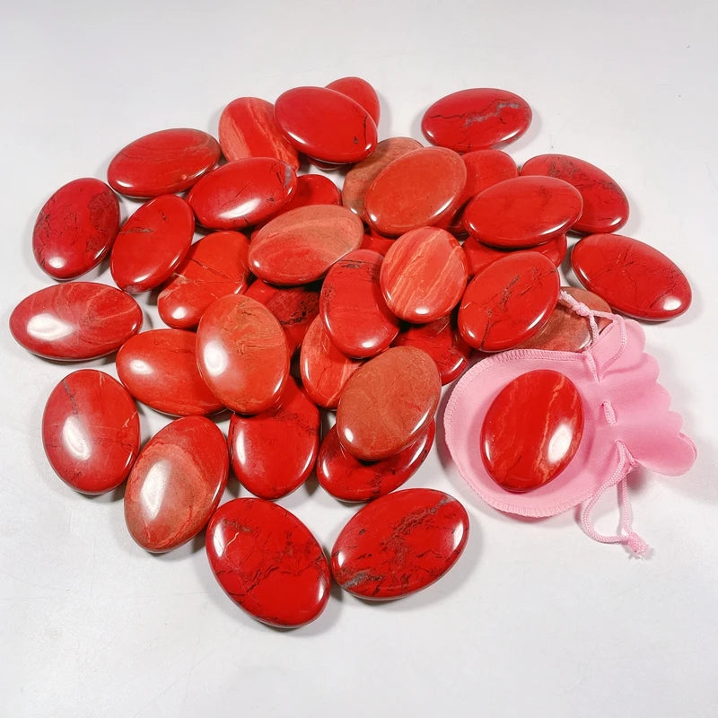 Hongzhuo Hot Sale Charms Oval Shaped Natural Crystal Stone Gemstone Fashion Ornament Red Jasper Pocket Stone Collection