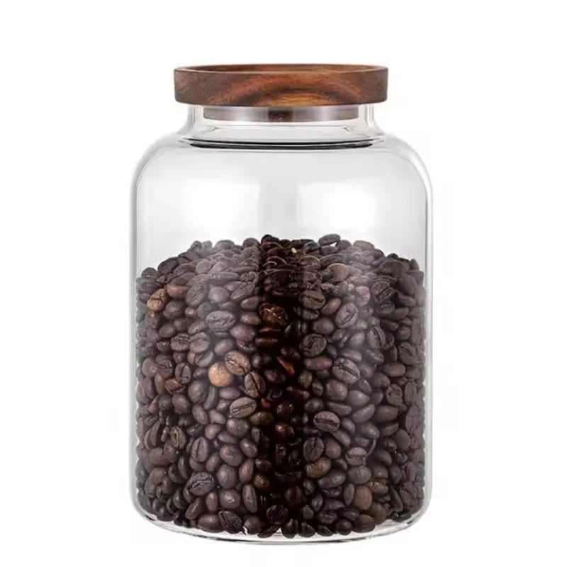 Large Acacia Wood Accessory Moisture-Proof Glass Storage Jar with Lid for Food & Tea Packaging Bucket Container Bottle