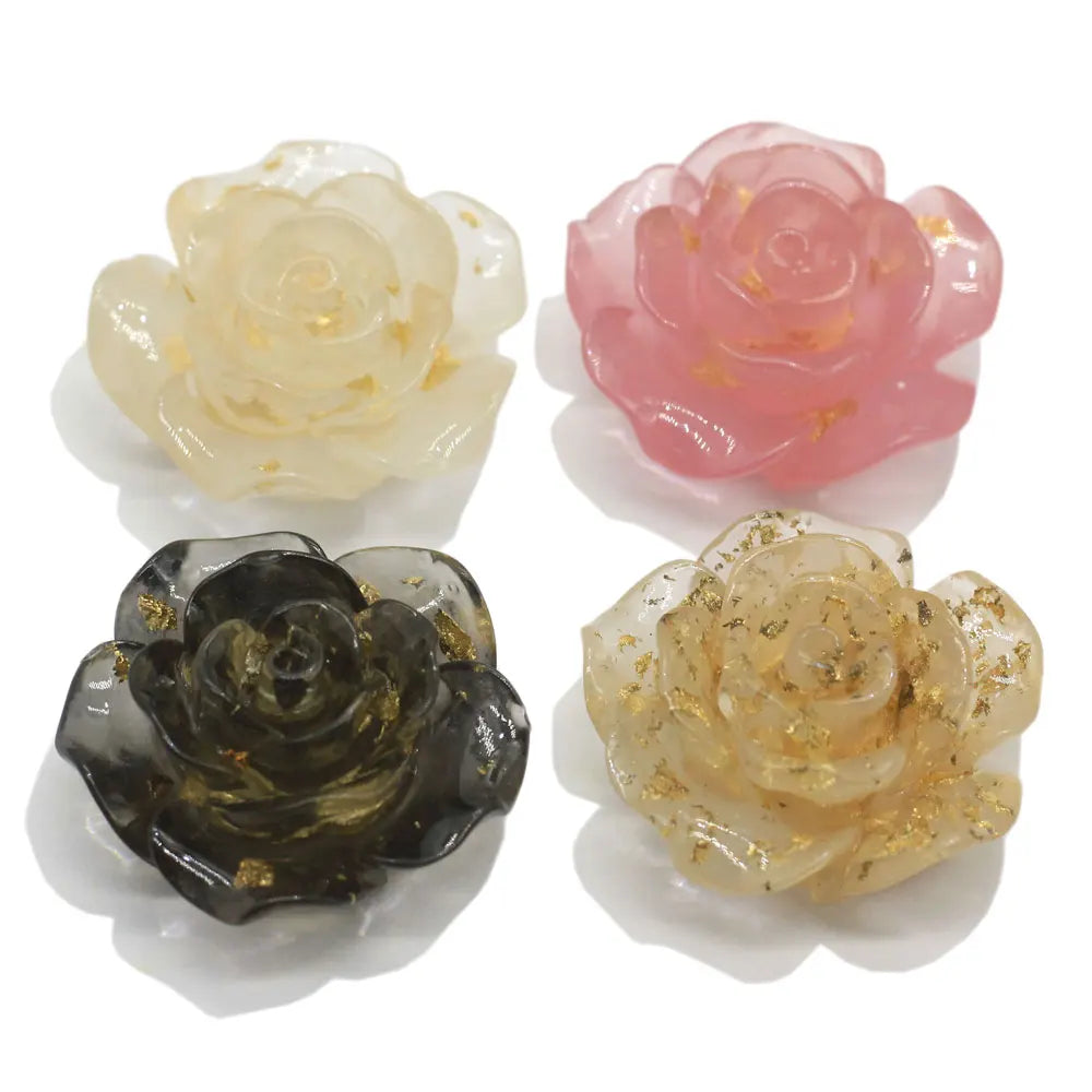 Pretty Rose with Sequins Filled Resin Ornament Artificial Flower DIY Fashion Brooch Making Hair Clips Ornament Decor