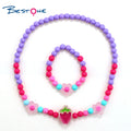 Bestone Girls Acrylic Strawberry Character Necklaces Bracelet Kids Fashion Jewelry Set Necklaces for Kids