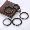 Wholesale Leopard Head Silver Charm Beaded Bracelet Homme Natural Tiger Eye Natural Black Volcanic Lava Stone Men's Bracelet