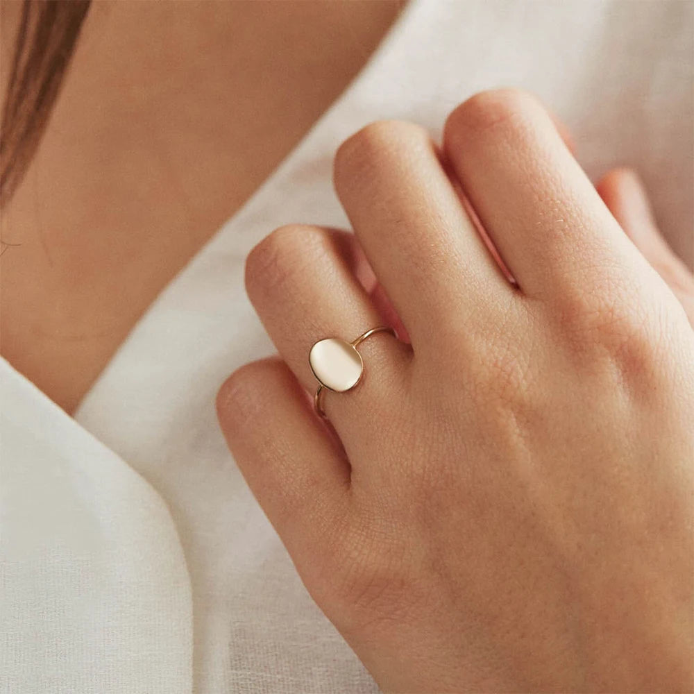 EManco Delicate Oval Ring Gold Plated Blank Minimalist Feminist Ring for Women Personality Jewelry