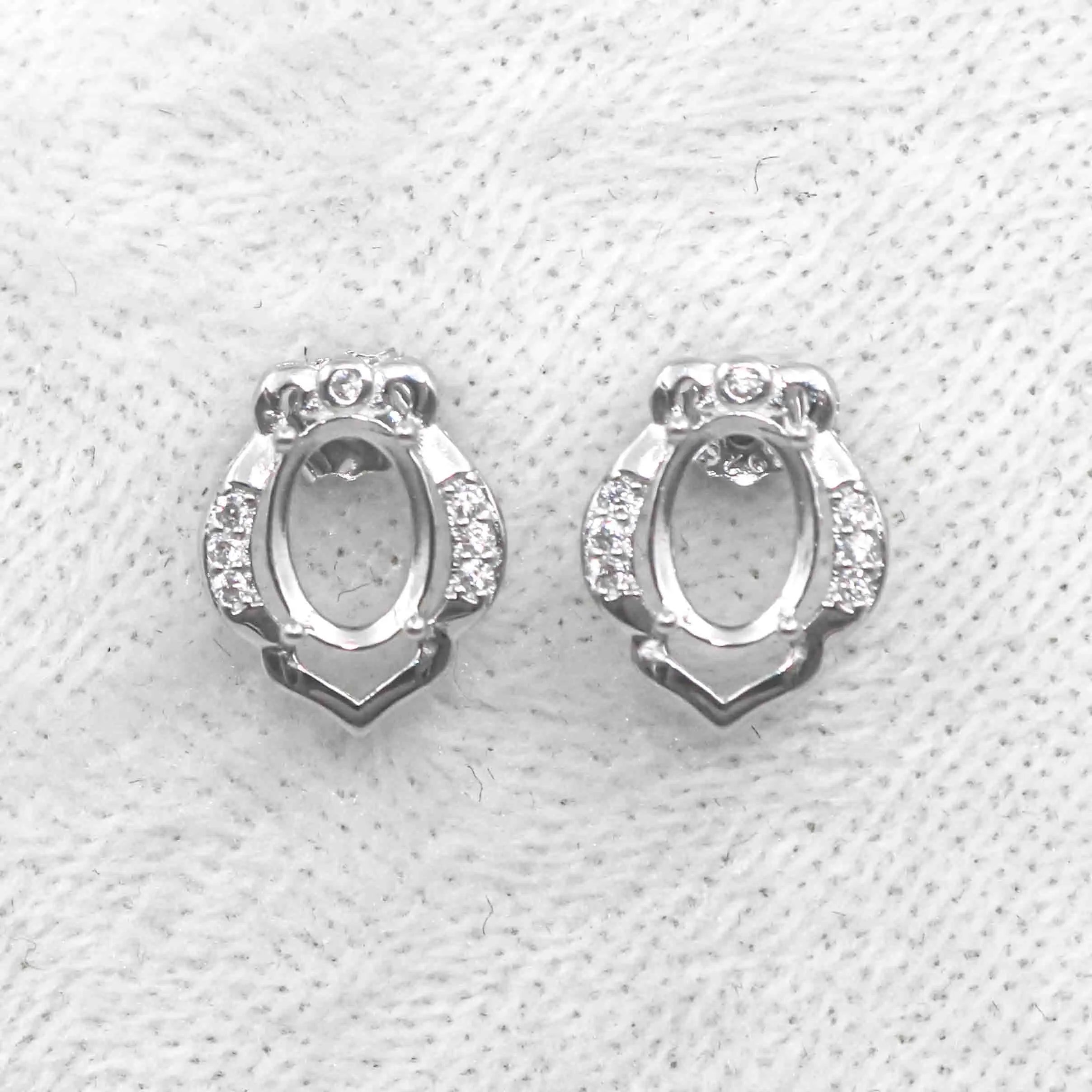 Sterling Silver 5*7mm Semi Mount Stud Earrings Empty Frame Support Blank Setting S925 Base Without Center Stone for DIY Inlay