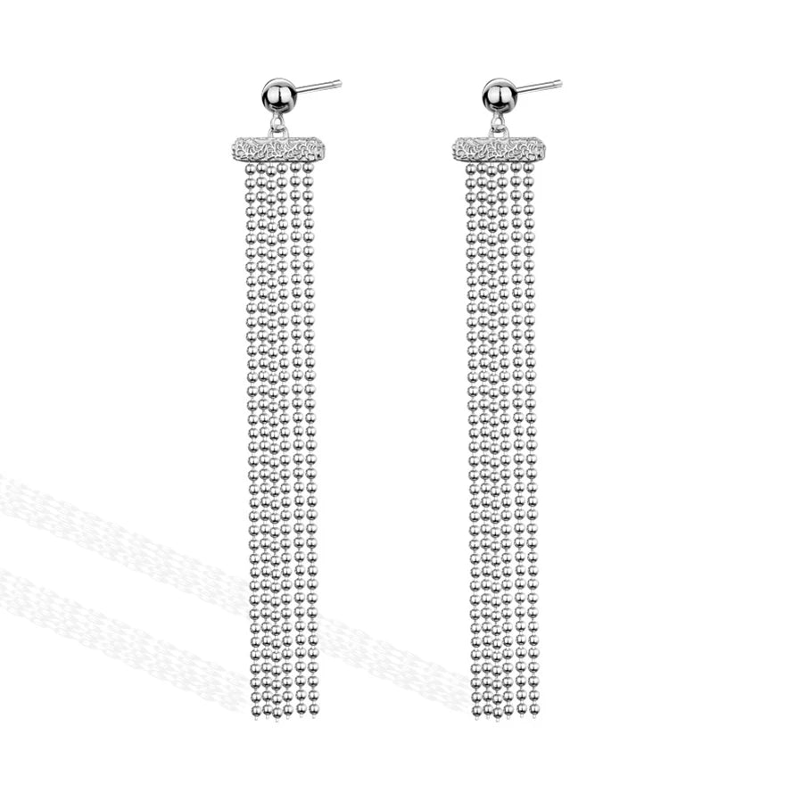 Ball Chains Tassel Stud Earrings Multi Chain Drop Earrings in S925 Sterling Silver Strass Chains Jewelry for Women