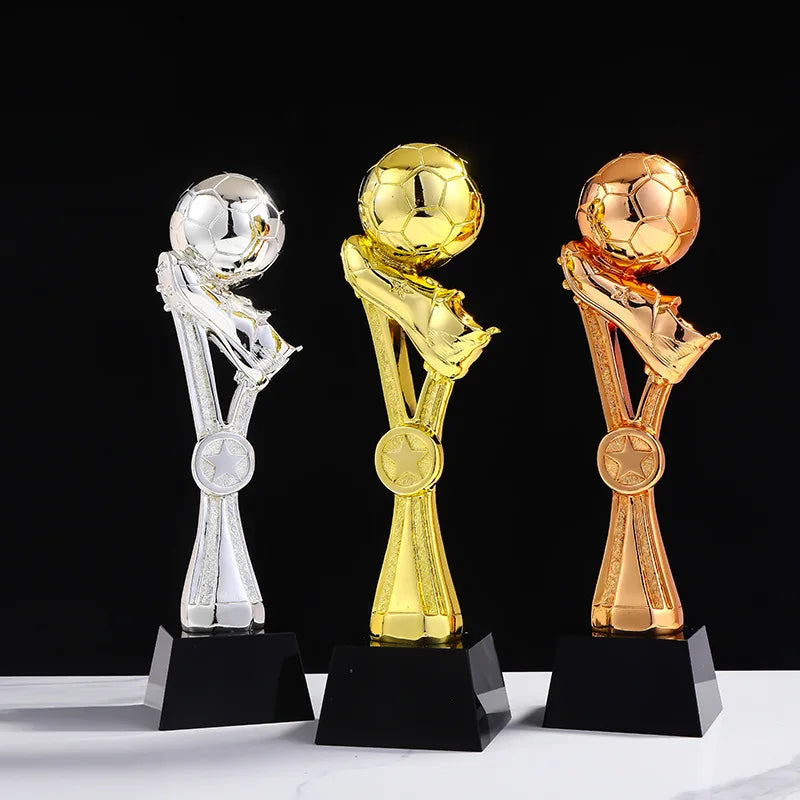Gold Silver Bronze Resin Football Ball Sports Event Crystal Trophy Award MH-NJ0565