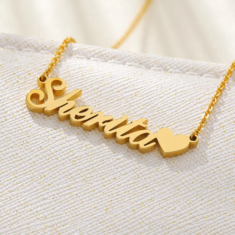 HOVANCI Personalized Name Pendant Necklace for Women Custom Heart Name Plated Choker Stainless Steel Necklaces Jewelry Female