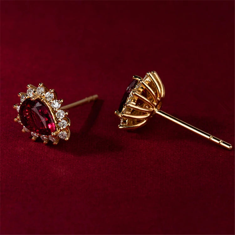Luxury Design Sterling Silver Gold Plated Custom Red Cubic Zircon Ruby Earrings