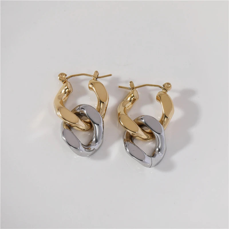 Fenny 18K PVD Plated Wholesale Tarnish Free Trendy Chunky Gold&Silver Link Chain Dangle Stainless Steel Hoop Earring for Women