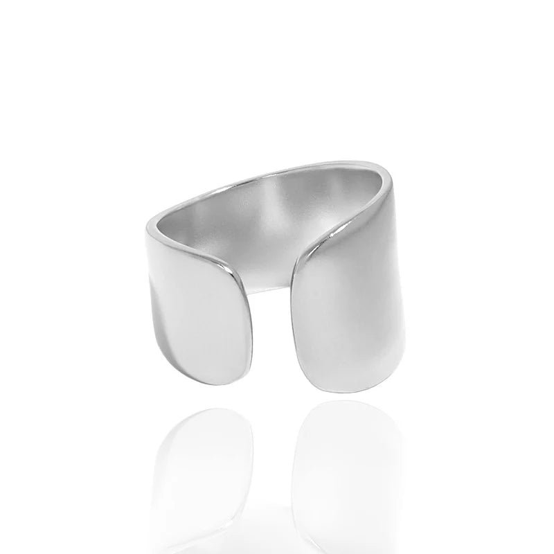 Classic S925 Sterling Silver Wide Finger Ring Minimalist Jewelry Punk Smooth Silver 925 Open Rings for Women
