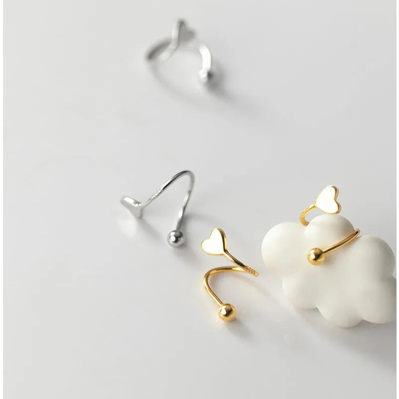 Cute Heart Shaped Earings Gold Plated 925 Sterling Silver Studs Earrings Fashion Jewelry for Women