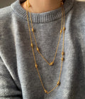 Personalized Fashion Brass Plating 18k Gold Small Ball Double Stacked Long Sweater Chain for Woman